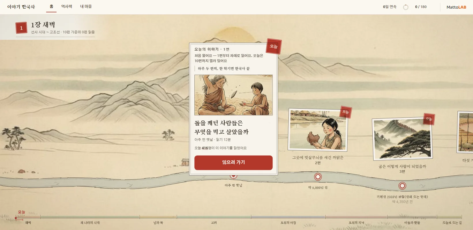 이야기 한국사 화면